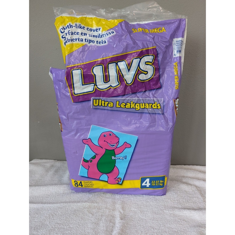 Luvs Vintage 2001 Size 4 Barney Diapers Ultra Leakguards Open Bag 29 Unused